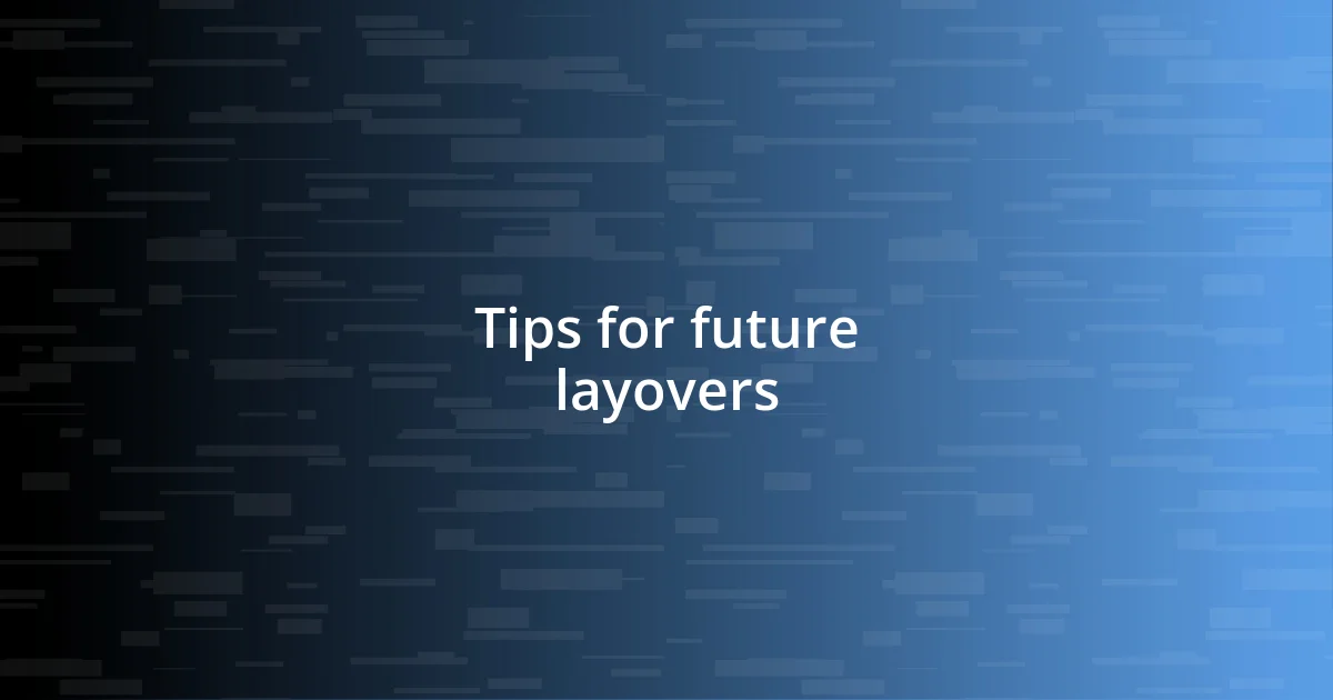 Tips for future layovers